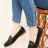 Women Black Textured Mules with Buckles Flats