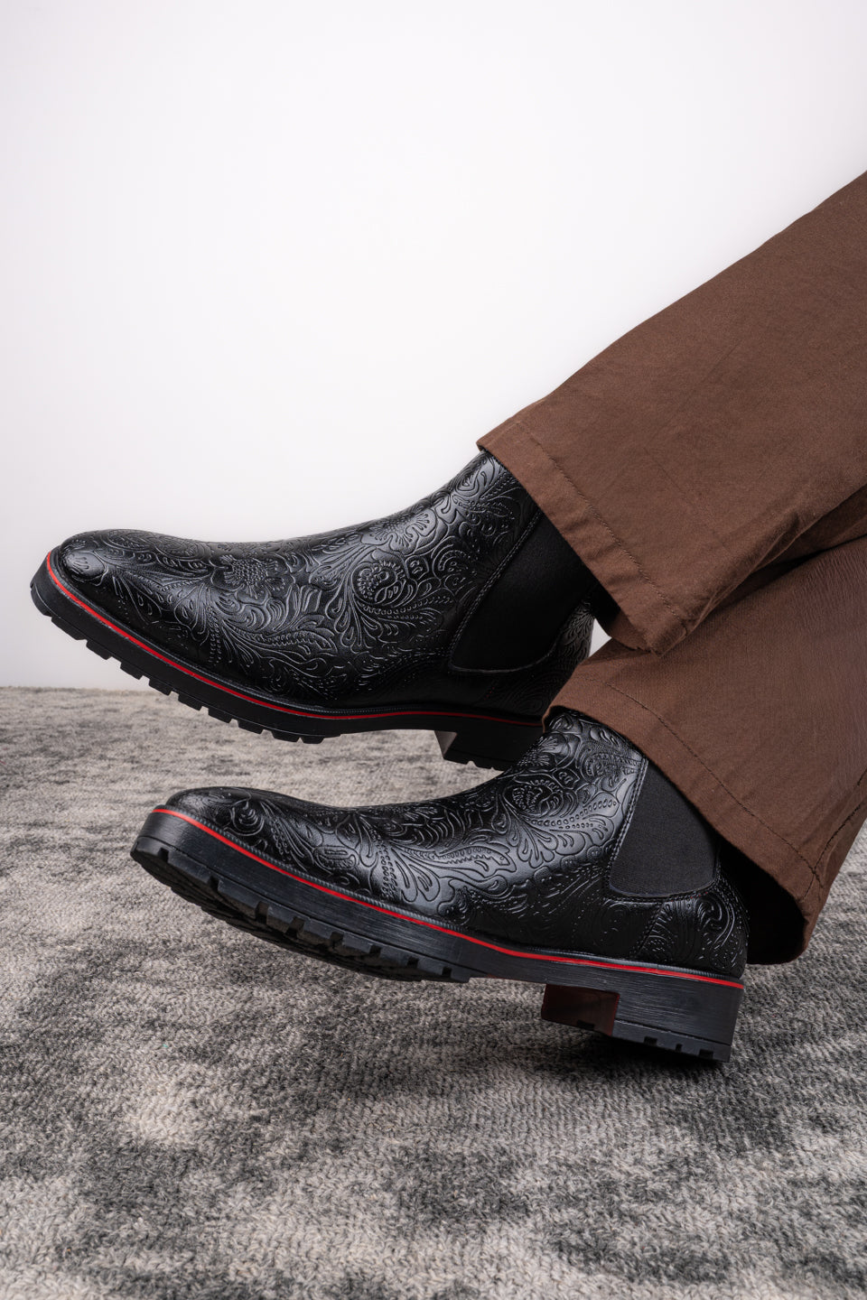 Frank Romello Men's Black Embossed Chelsea Boots