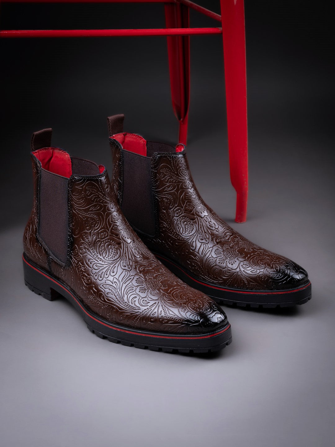 Frank Romello Men's Black Embossed Chelsea Boots