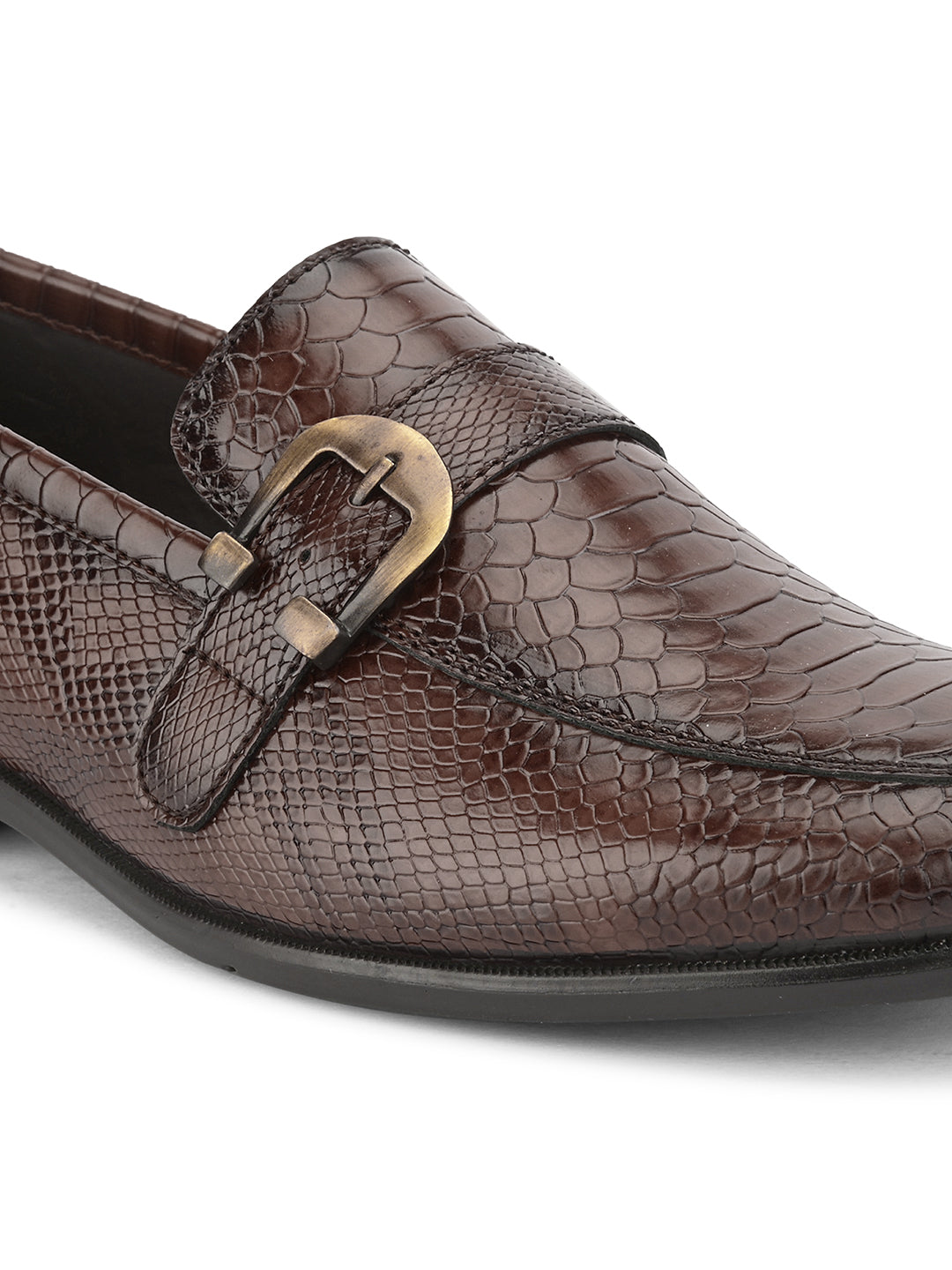 Men Textured Formal Monk Shoes With Buckle Detail