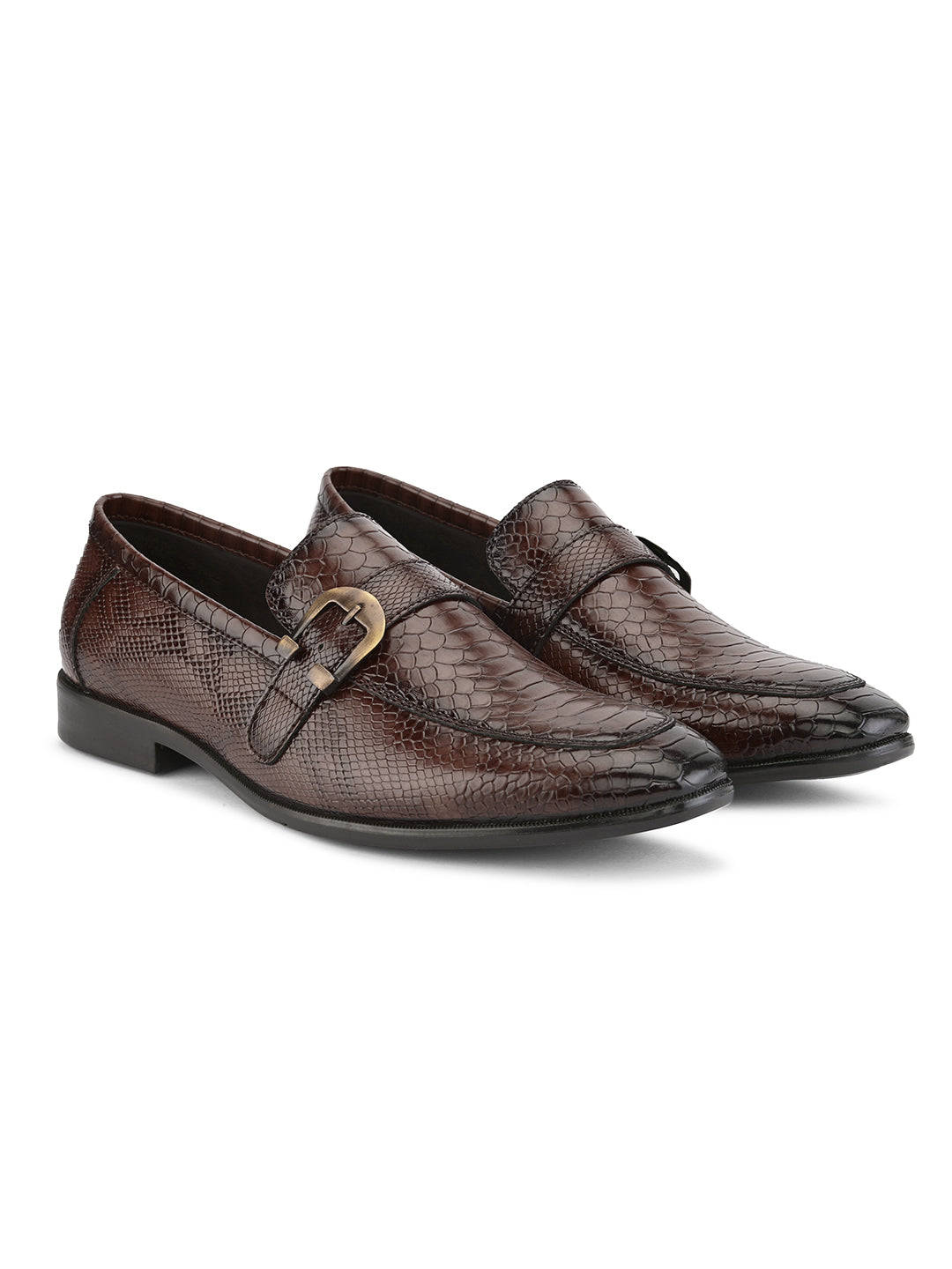 Men Textured Formal Monk Shoes With Buckle Detail