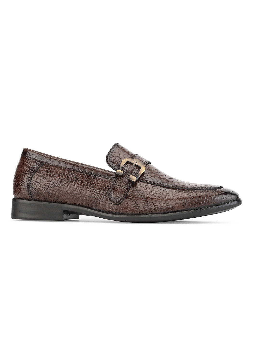 Men Textured Formal Monk Shoes With Buckle Detail