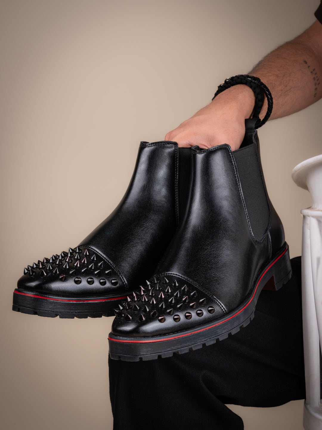 Frank Romello Men's Black Studded Chelsea Boots