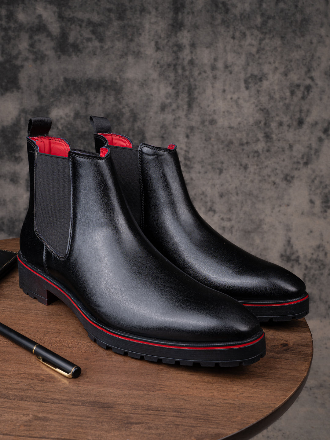 Frank Romello Men's Black Embossed Chelsea Boots