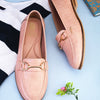 Women Pink Textured Mules with Buckles Flats