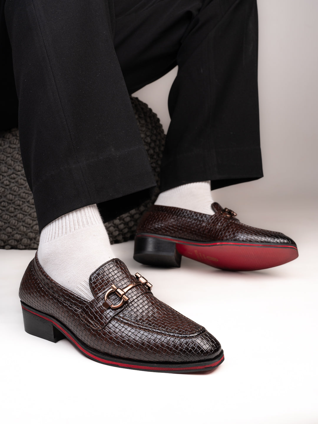 Men's Handcrafted Textured Loafers with Cuban Heels