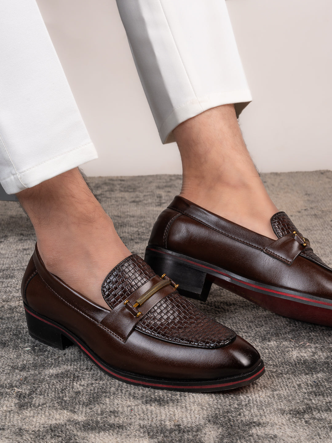 Men's Handcrafted Textured Loafers with Cuban Heels