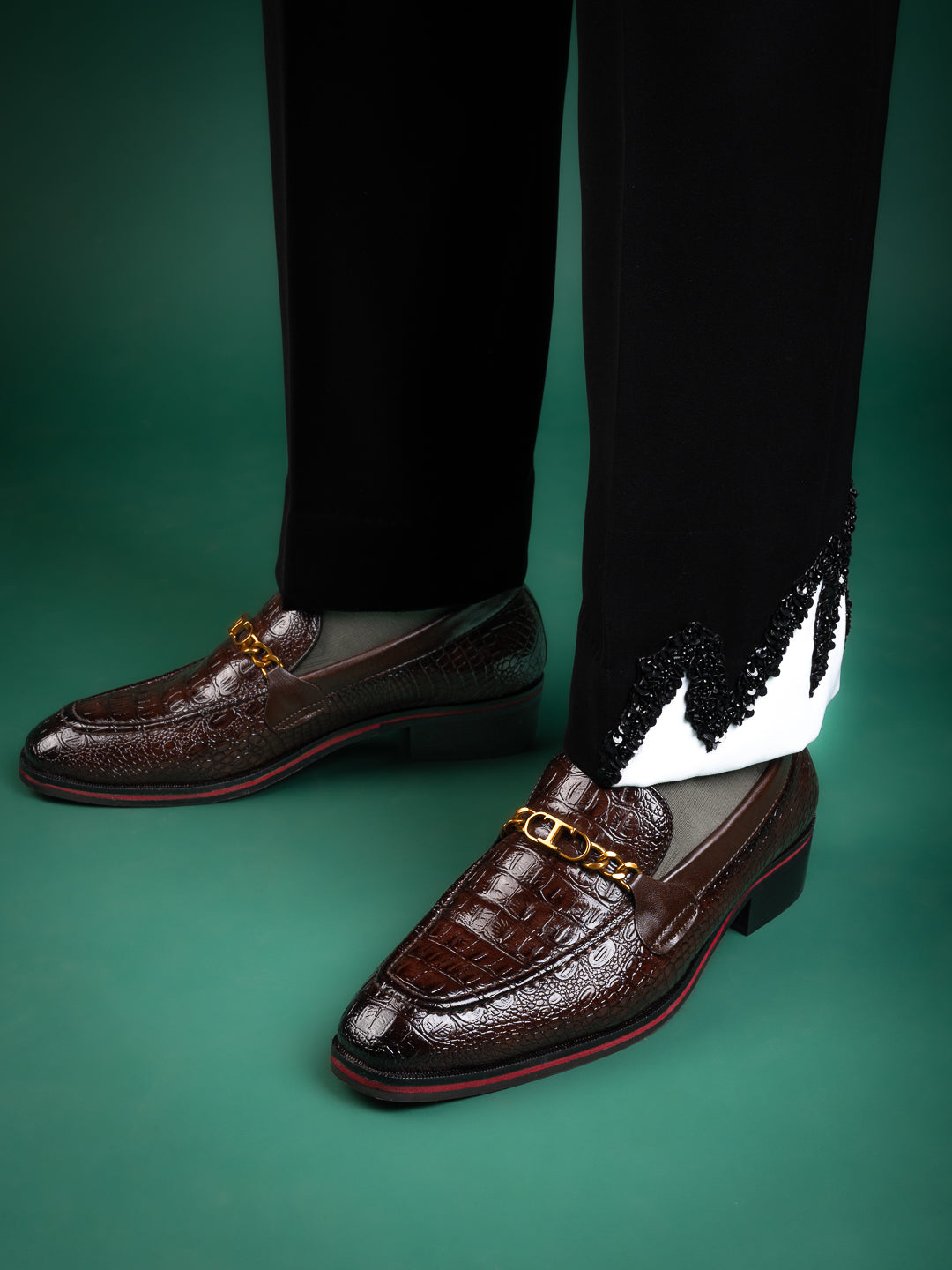 Men's Handcrafted Textured Loafers with Cuban Heels