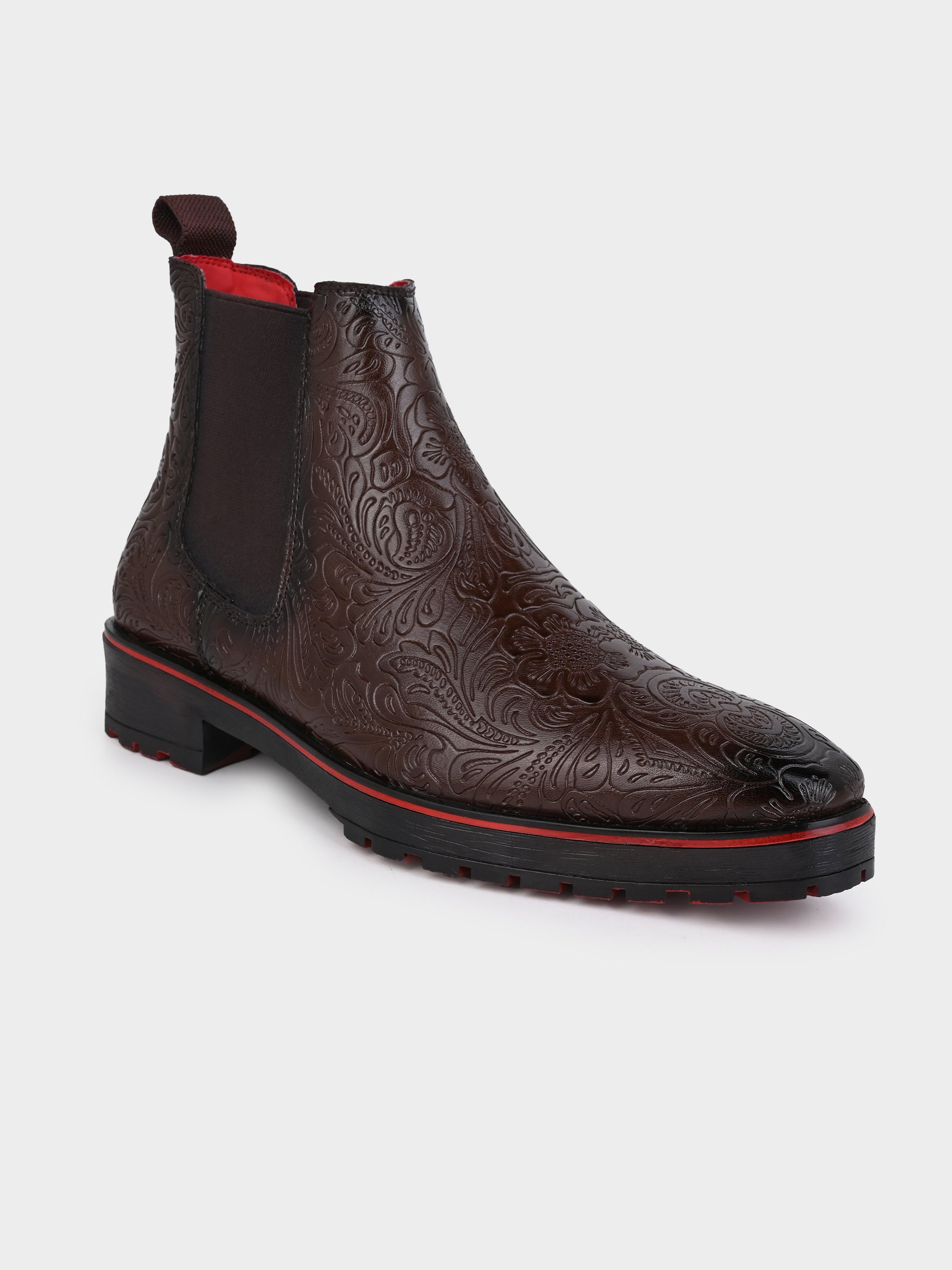 Frank Romello Men's Black Embossed Chelsea Boots