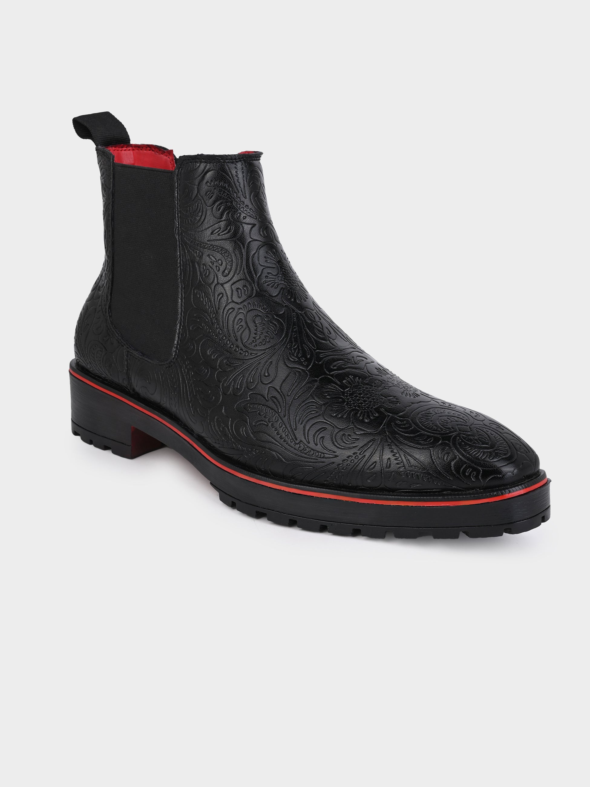 Frank Romello Men's Black Embossed Chelsea Boots