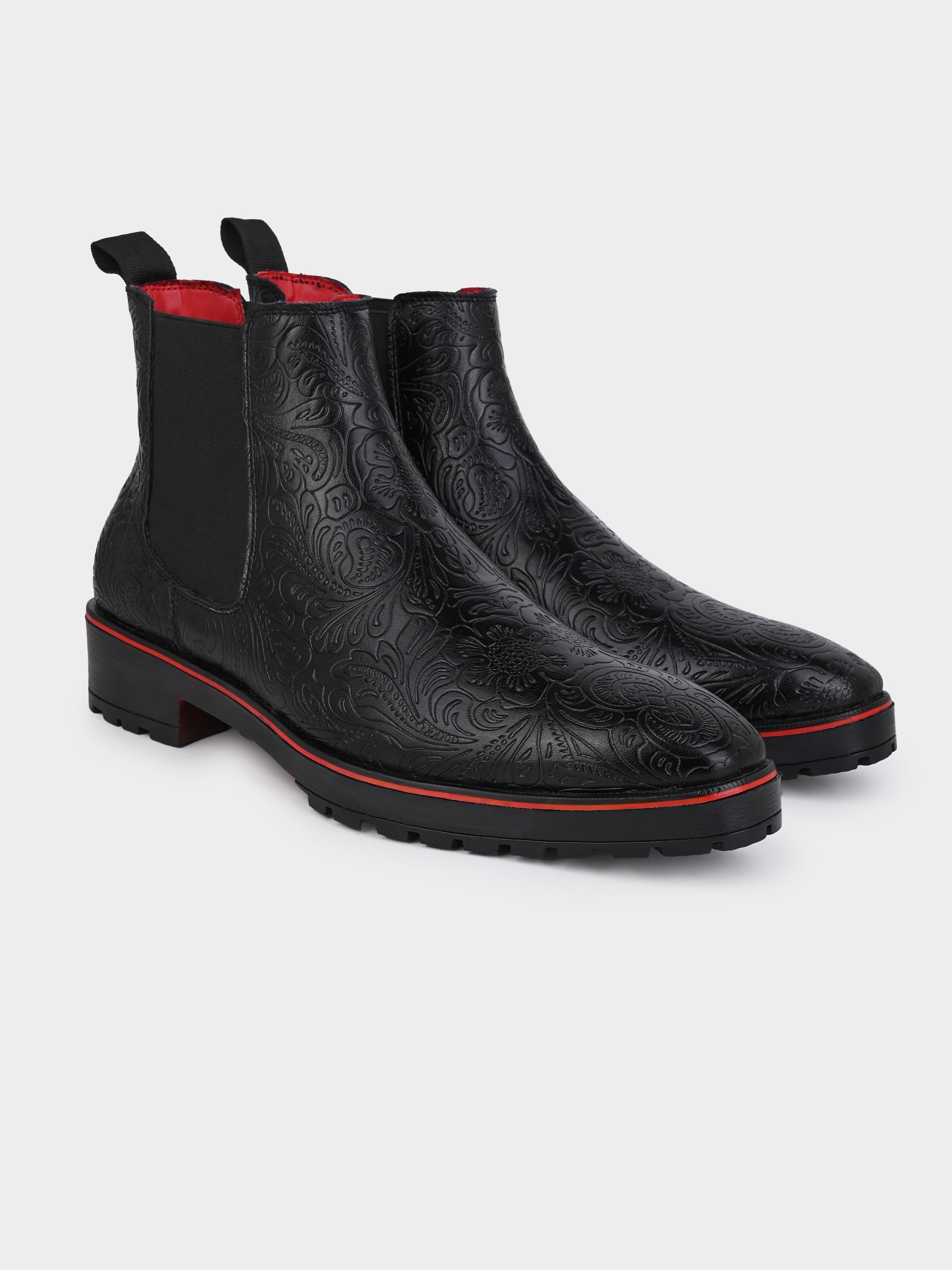 Frank Romello Men's Black Embossed Chelsea Boots