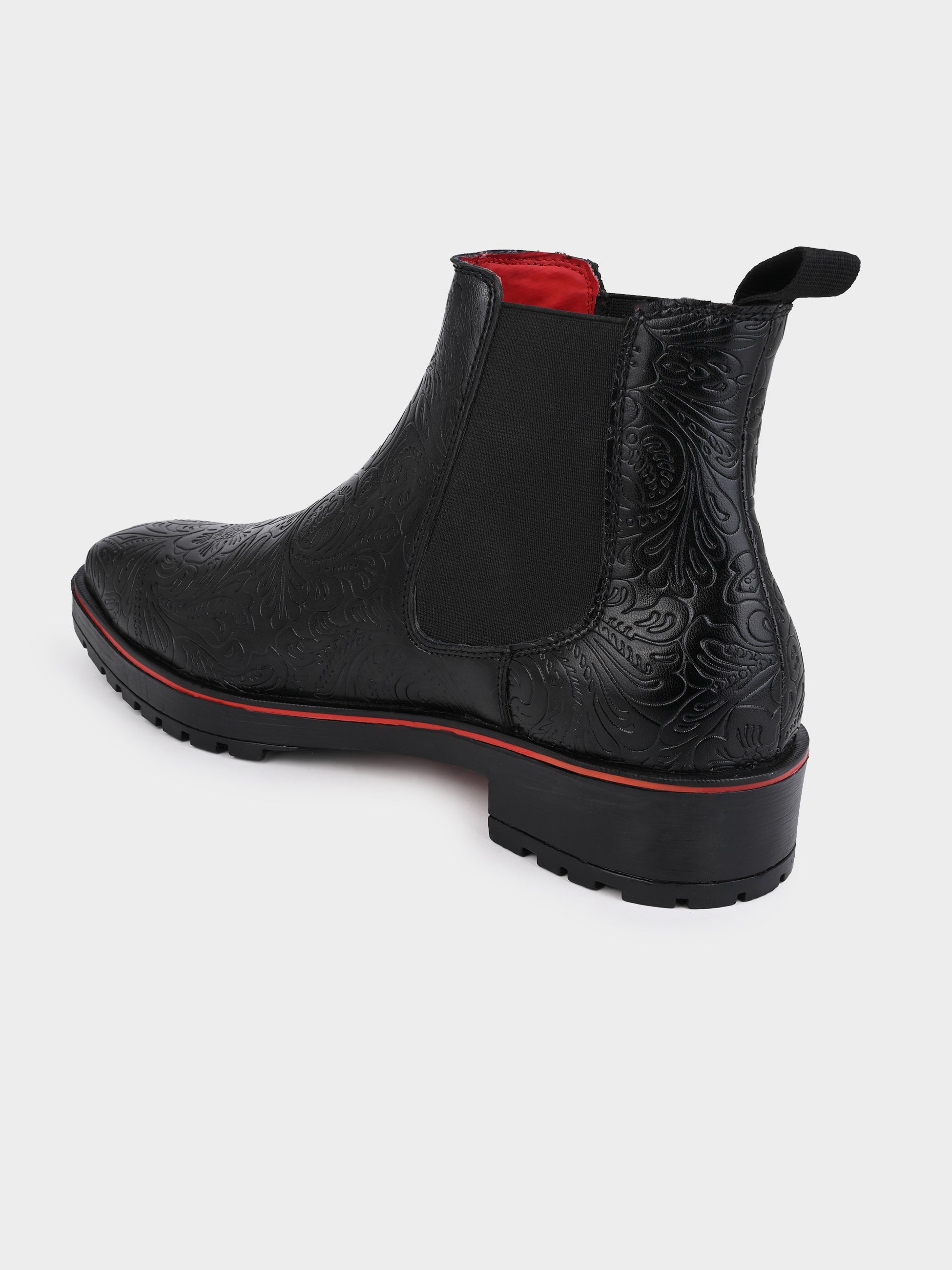 Frank Romello Men's Black Embossed Chelsea Boots