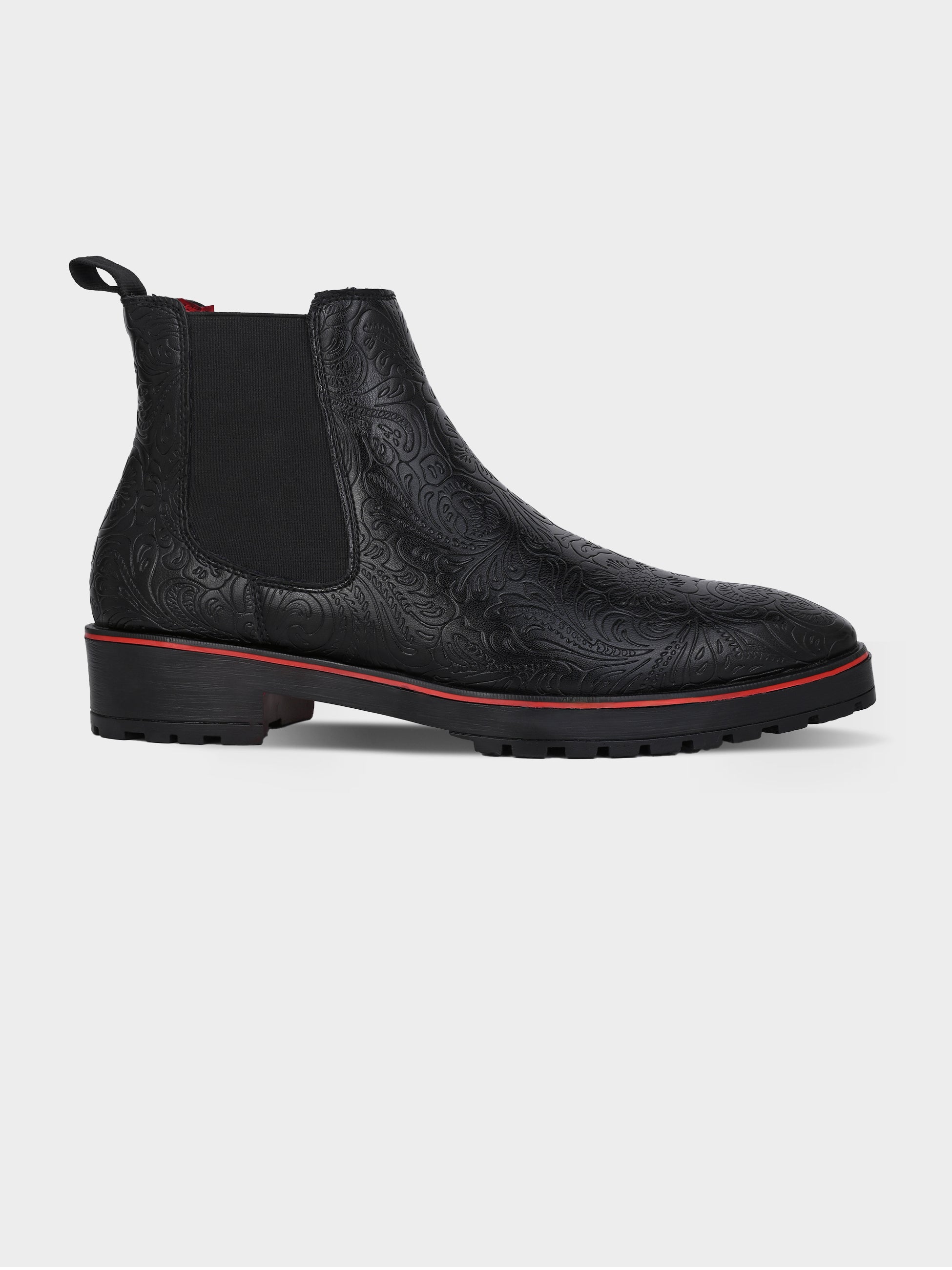 Frank Romello Men's Black Embossed Chelsea Boots