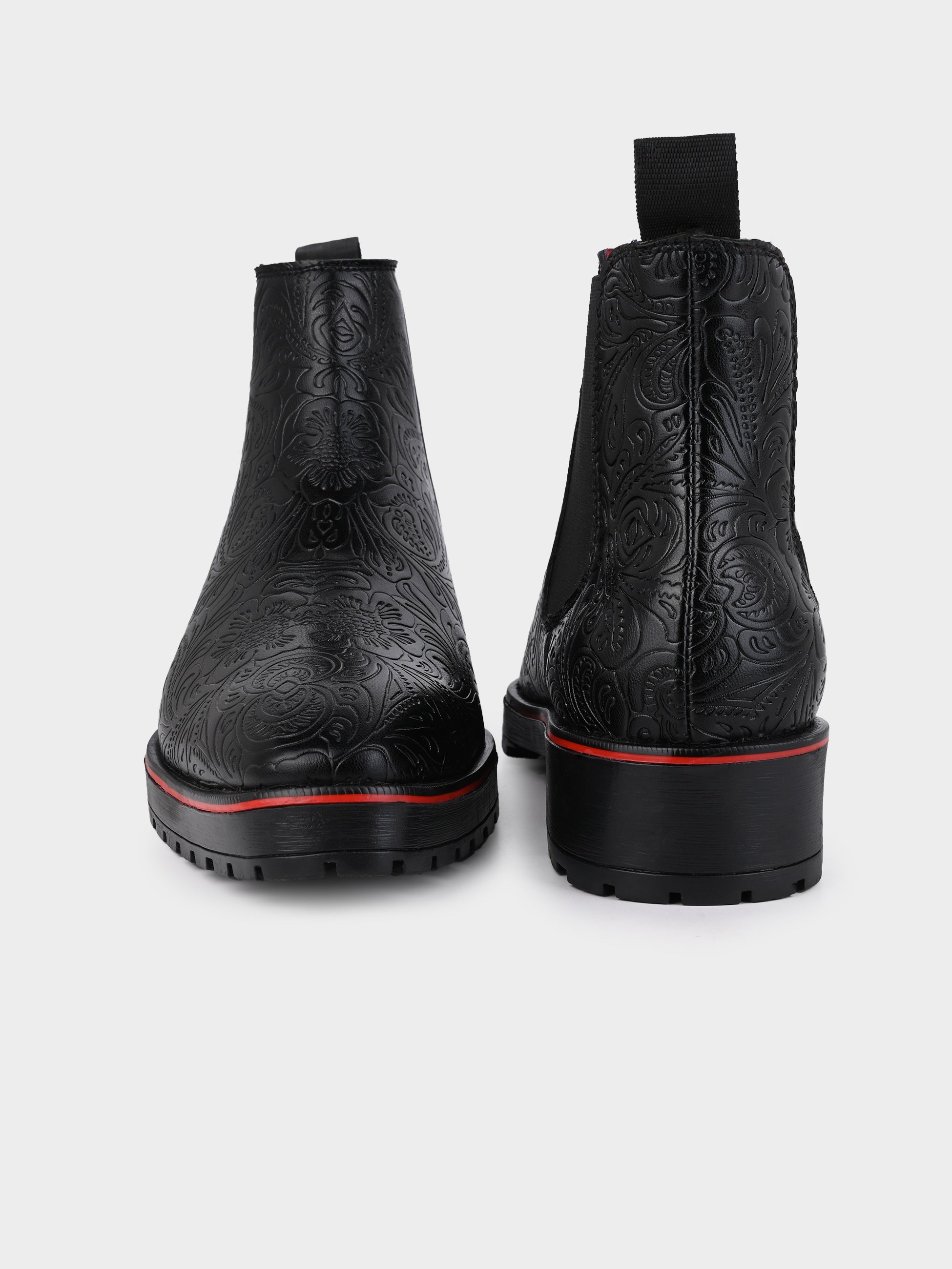 Frank Romello Men's Black Embossed Chelsea Boots