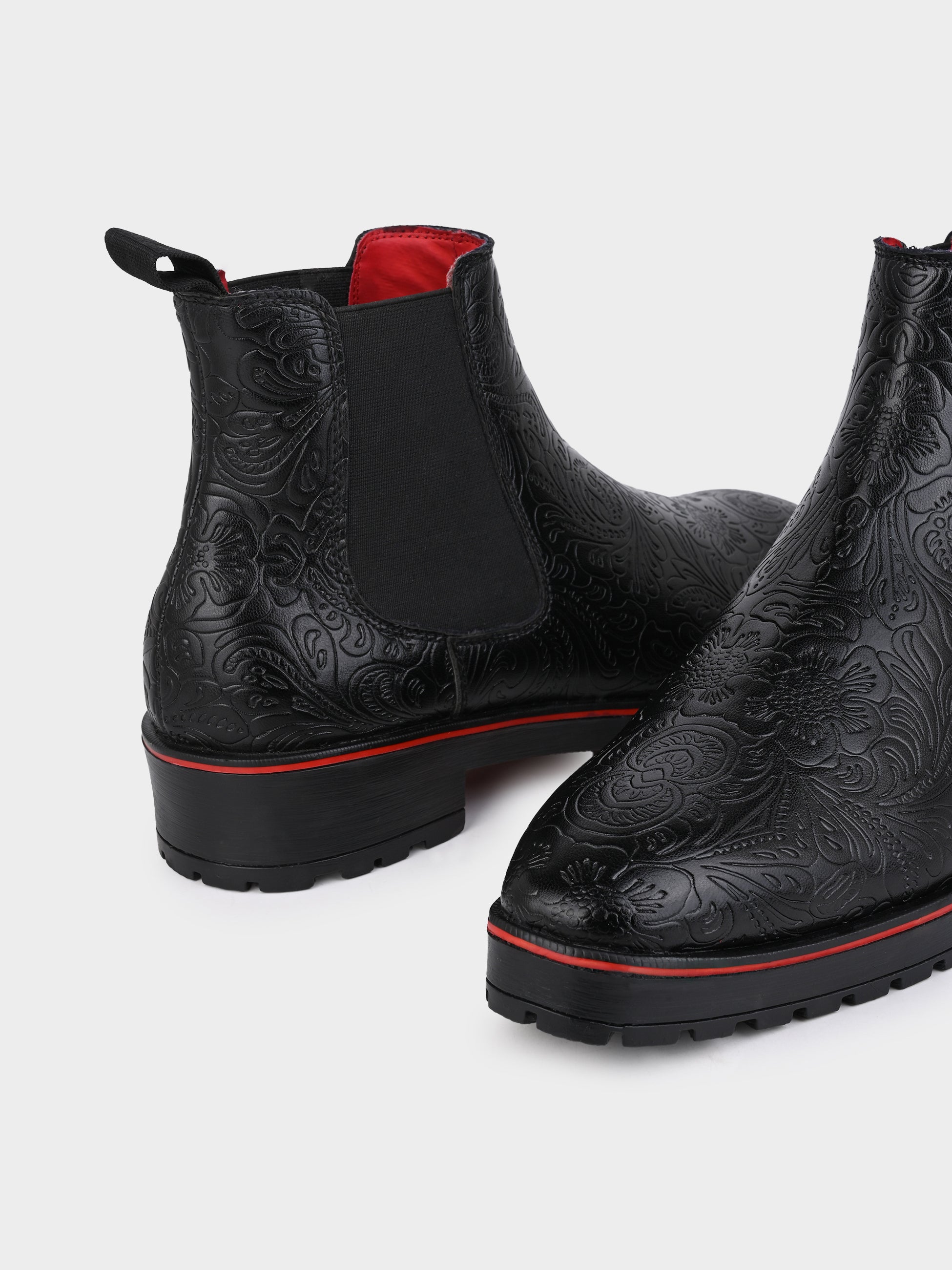 Frank Romello Men's Black Embossed Chelsea Boots